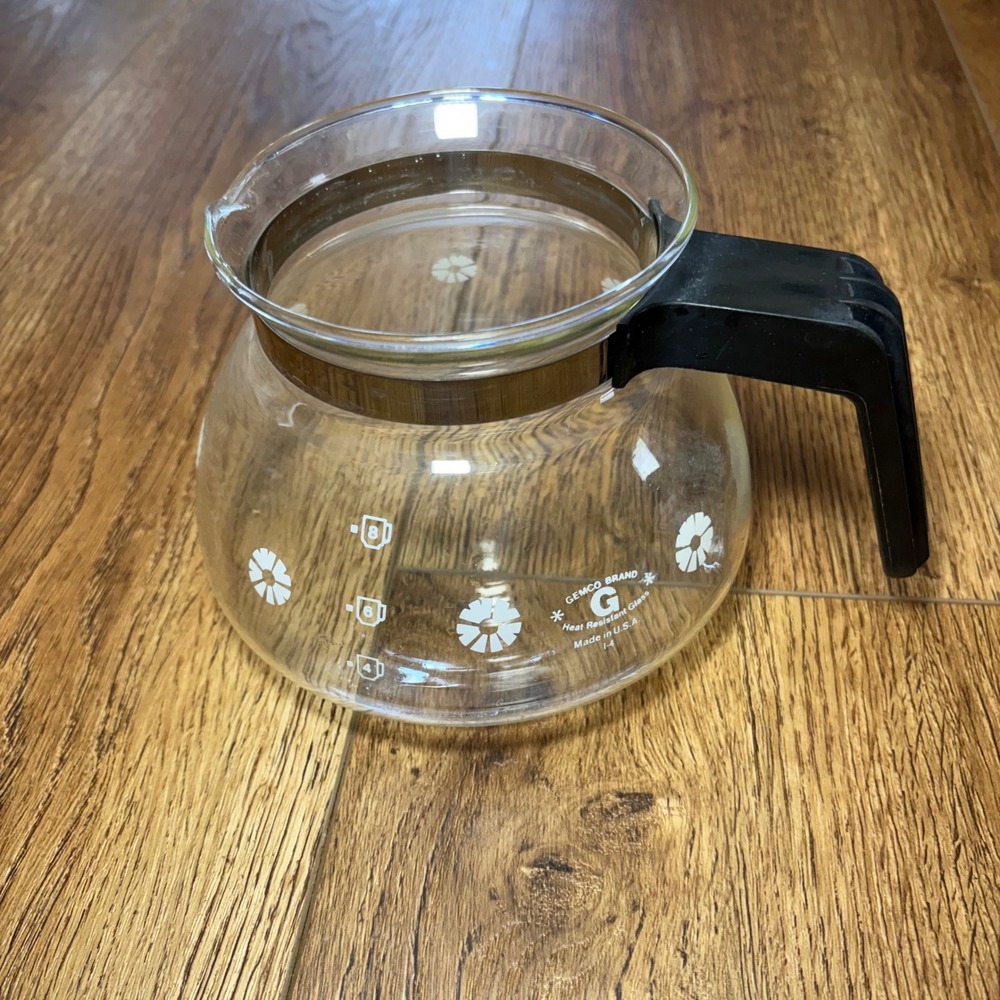 Gemco VTG Glass Coffee Carafe 10 Cup Daisy Floral Made in USA 80s Replacement